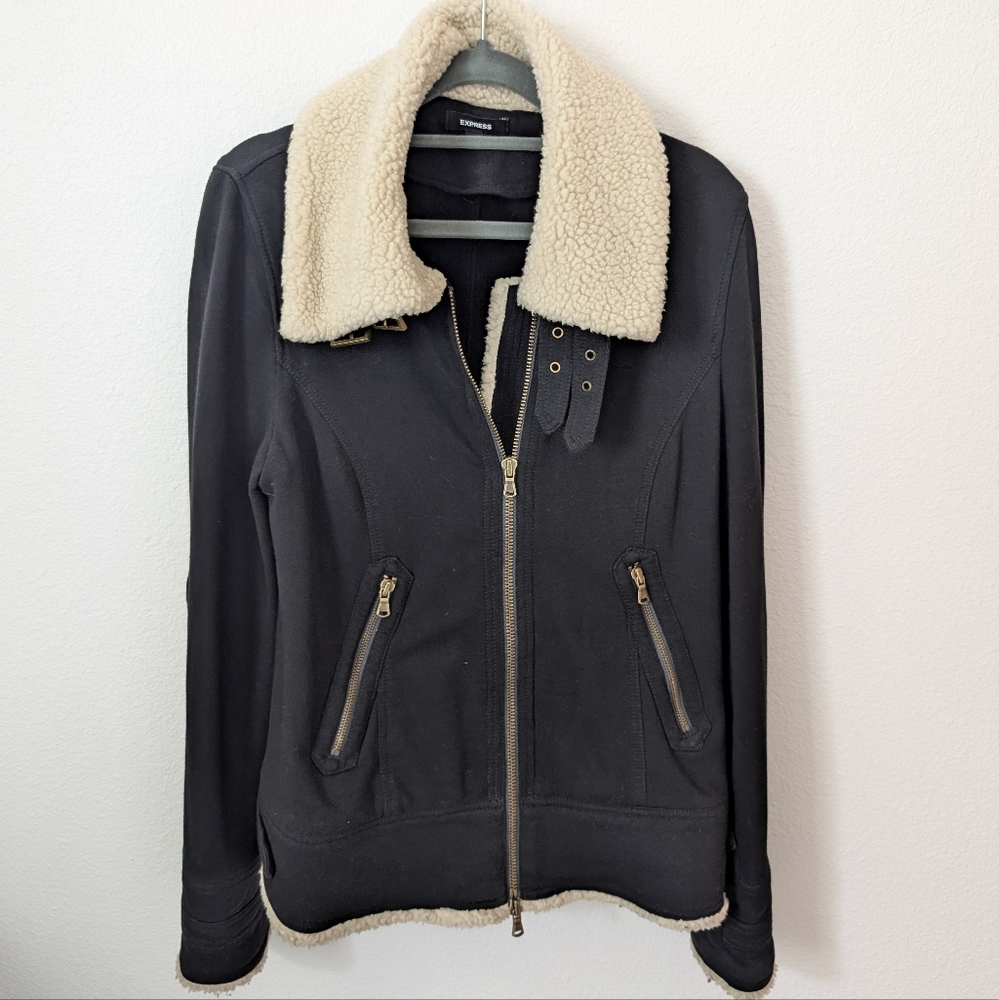Express Black Jacket with Cream Faux Fur Collar